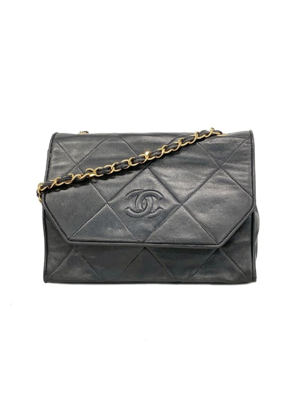 Chanel Shoulder Bag Quilted Lambskin Black Gold